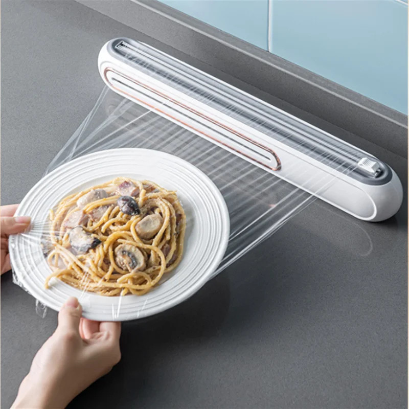 Νέο κουτί κοπής πλαστικού περιτυλίγματος Επιτοίχιο μαγνητικό βεντούζα με ρυθμιζόμενο κόφτη πλαστικού περιτυλίγματος Αποθήκευση τροφίμων κουζίνας οικιακής χρήσης