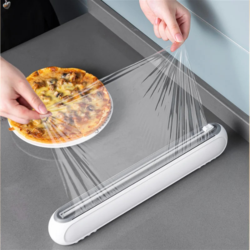 Νέο κουτί κοπής πλαστικού περιτυλίγματος Επιτοίχιο μαγνητικό βεντούζα με ρυθμιζόμενο κόφτη πλαστικού περιτυλίγματος Αποθήκευση τροφίμων κουζίνας οικιακής χρήσης