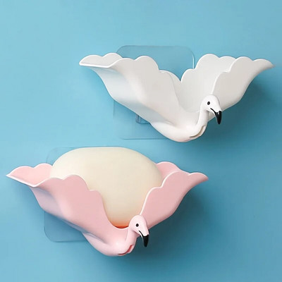 2Pcs Flamingo posuda za sapun Strong Traceless Drain Stalak za sapun za Keep Soap Kemijska čistionica Zaštitna posuda za sapun za tuširanje Kupaonski alati