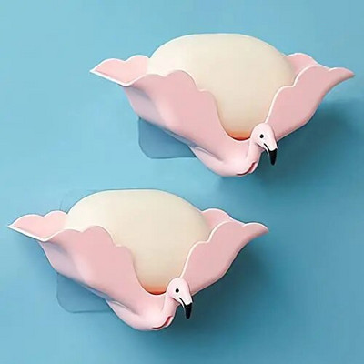2Pcs Flamingo posuda za sapun Strong Traceless Drain Stalak za sapun za Keep Soap Kemijska čistionica Zaštitna posuda za sapun za tuširanje Kupaonski alati