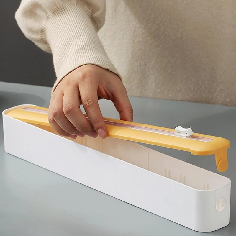 2 viename plastiko įvyniojimo dozatorius, plėvelės dozatorius, pjaustytuvas Saran įvyniojimo dozatorius aliuminio folijos pergamentinio popieriaus purkštukas virtuvės įrankis