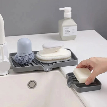 Самоотцеждаща се поставка за сапун Силиконова тава за сапун за баня Кухненски плот Мивка Подложка за сушене на пръски Гъба Подложка за дренаж Поставка