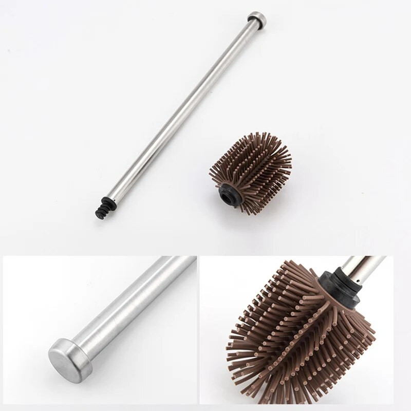 Tualeto šepetėlio silikoninės galvutės, nerūdijančio plieno rankenos Keičiamas valymo įrankis Keičiami šereliai Patogus, lengvas valymas