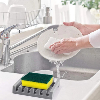 Баня Силиконова чиния за сапун Душ Преносим държач за сапун Поддържане на сапуна сух Лесно почистване Тава с гъба Кухненски аксесоари