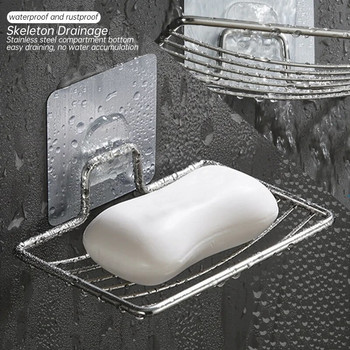 Кутия за сапун от неръждаема стомана Монтирана на стена Поставка за сапун без пробиви Рафт за отцеждане Здрав държач за сапунерка за домашна кухня Баня