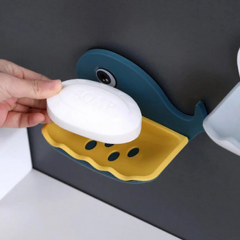Кутия за сапуни, монтирана на стена. Сладък анимационен кит. Държач за чиния за сапун. Рафт за съхранение в банята. Пластмасова тава за отцеждане.