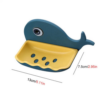 Кутия за сапуни, монтирана на стена. Сладък анимационен кит. Държач за чиния за сапун. Рафт за съхранение в банята. Пластмасова тава за отцеждане.