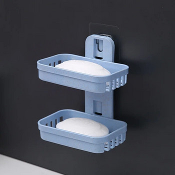 Στήριγμα σαπουνιού διπλής στρώσης σφουγγαριού χωρίς διάτρηση Αποχέτευση τουαλέτας Creative Επιτοίχιο Ράφι μπάνιου Αποθήκευση κεφαλόδεσμου πολλαπλών χρήσεων