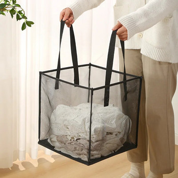 Баня Органайзер за кош за мръсно пране с дръжки Сгъваема мрежеста чанта за съхранение на пране Голям размер Висяща кошница за дрехи Играчки