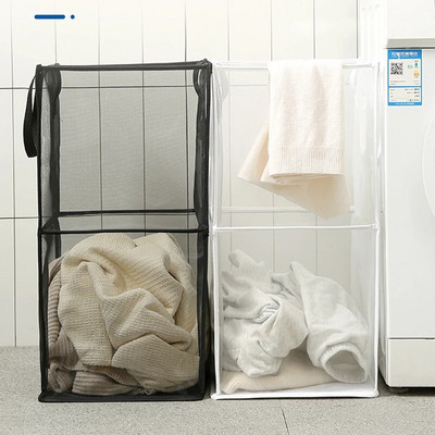 Bathroom Dirty Laundry Basket Organizer with Handles Folding Laundry Mesh Storage Bag Large Size Hanging Basket for Clothes Toys