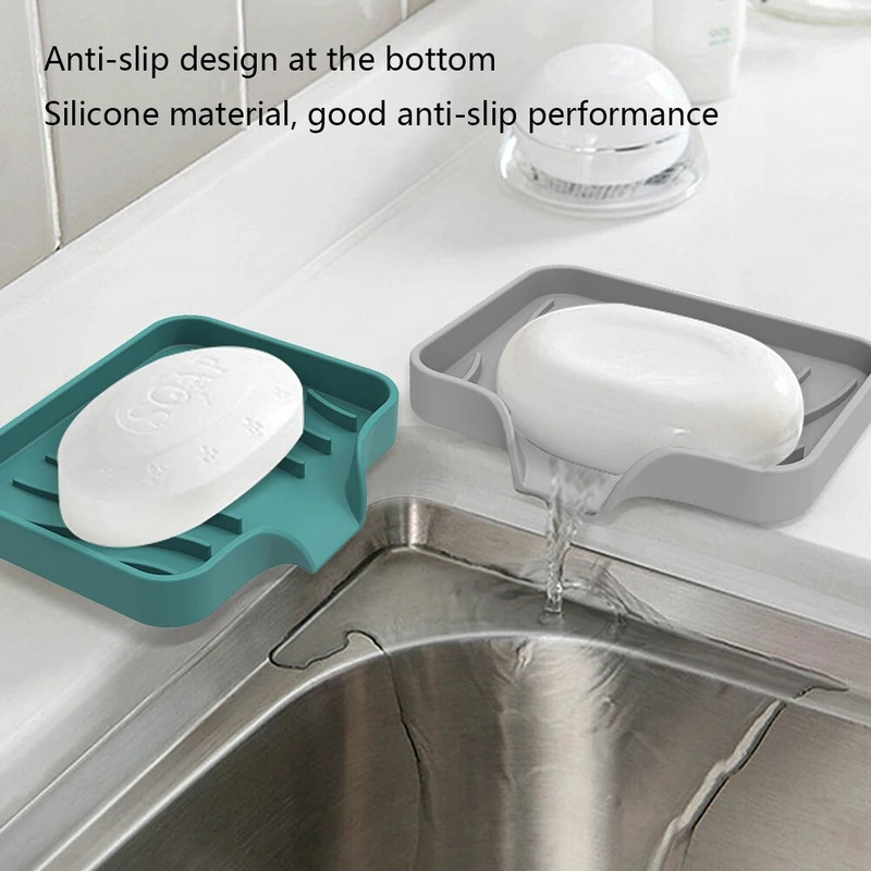 Силиконова чиния за сапун Самоотцеждаща се поставка за сапун Кухненска мивка Чиния за сапун Гъба Тава Дозатор за сапун Аксесоари за баня