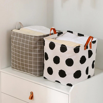 Нова кошница за пране с принт Преносима сгъваема домашна чанта за съхранение на пране Памучна ленена кошница за детски играчки Кошница за мръсни дрехи