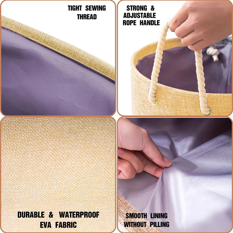 Sklopiva lanena košara za rublje s aluminijskom prstenastom ručkom, prijenosna kanta za rublje, kanta za pohranu kupaonske odjeće