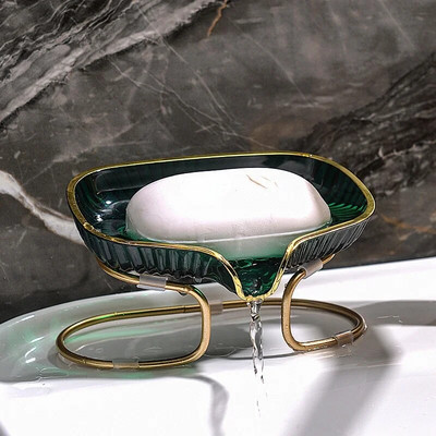 Лек луксозен държач за сапун за баня с форма на листа Самооттичаща се сапунерка с метална скоба Аксесоари за баня
