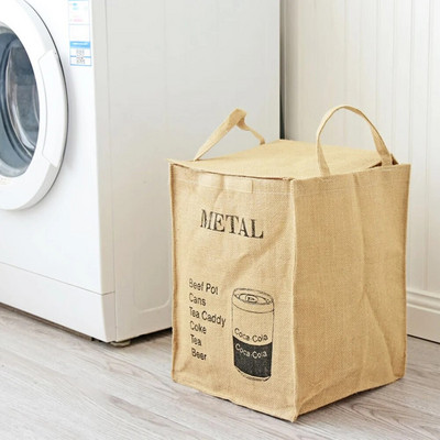 Naujas natūralaus džiuto skalbinių krepšelis nešvarių drabužių krepšelis buitinis laikymo krepšys su velcro sulankstomu tvarkyklės konteineriu