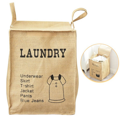 Naujas natūralaus džiuto skalbinių krepšelis nešvarių drabužių krepšelis buitinis laikymo krepšys su velcro sulankstomu tvarkyklės konteineriu