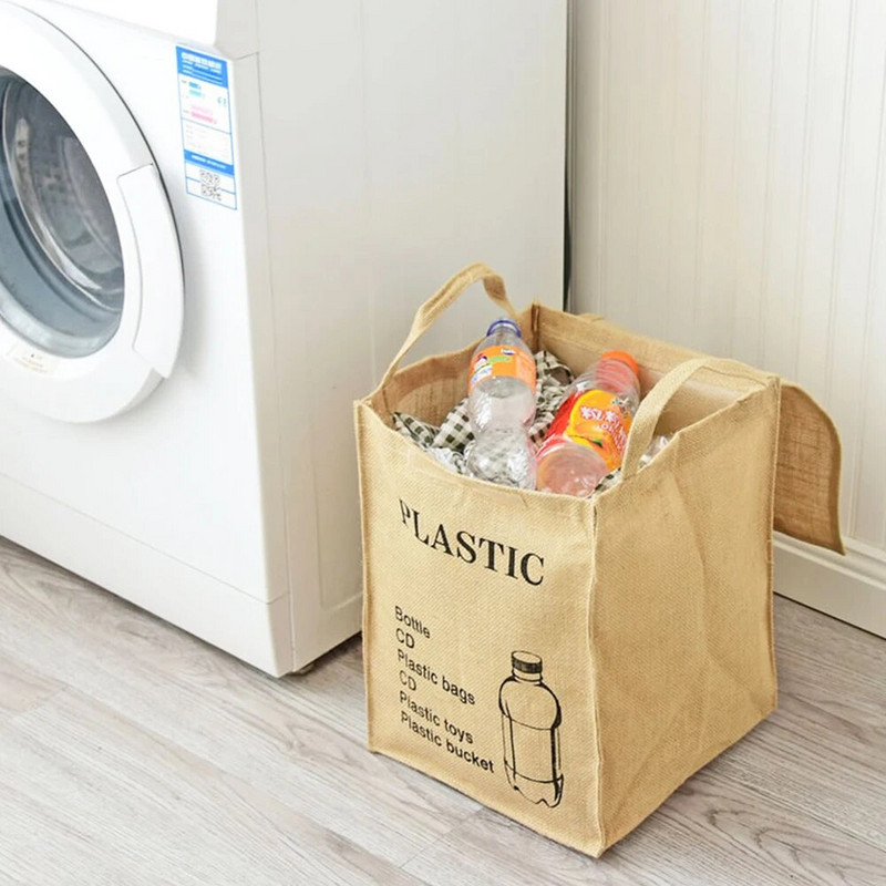 Naujas natūralaus džiuto skalbinių krepšelis nešvarių drabužių krepšelis buitinis laikymo krepšys su velcro sulankstomu tvarkyklės konteineriu
