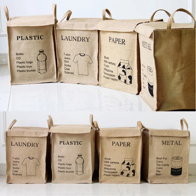 Naujas natūralaus džiuto skalbinių krepšelis nešvarių drabužių krepšelis buitinis laikymo krepšys su velcro sulankstomu tvarkyklės konteineriu