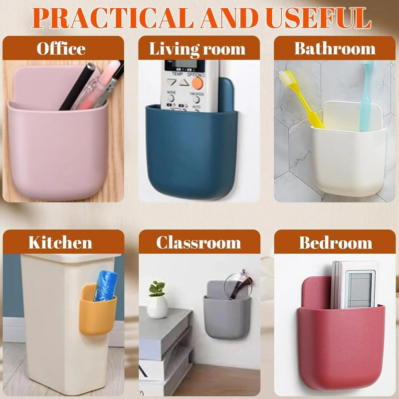 Монтиран на стена държач за дистанционно управление Самозалепваща се стойка за стена Телефон Химикалка Молив Четки Поставка за очила Кутия за съхранение Органайзер