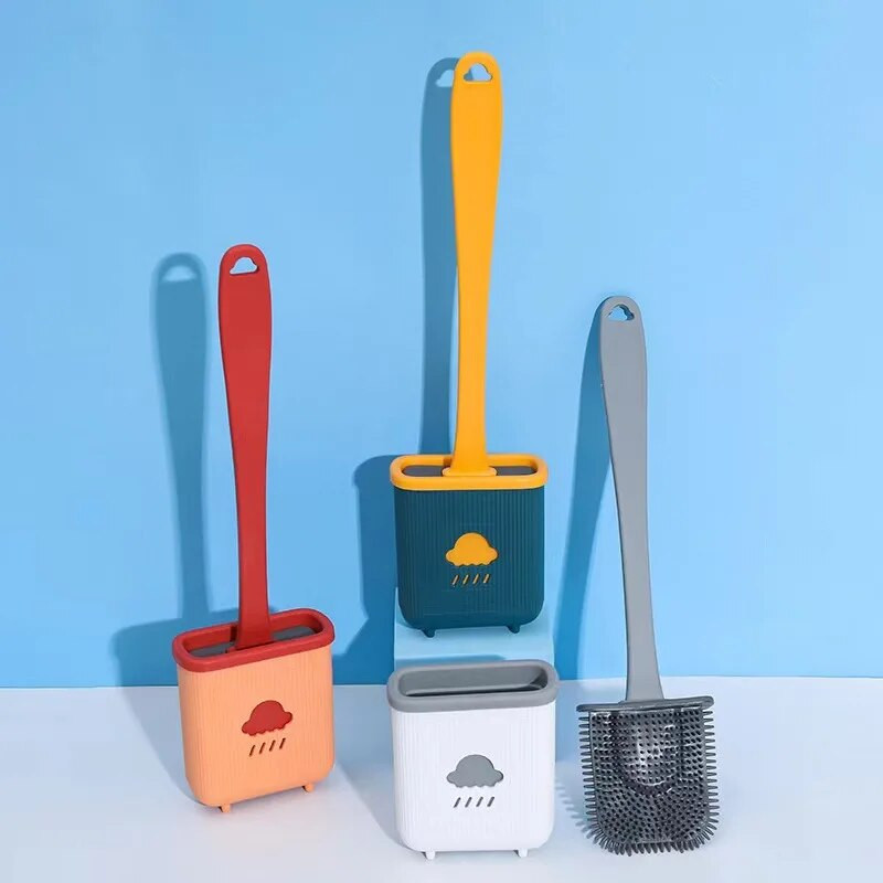 Silikoninis tualeto šepetys Wc tarpo šepetys su laikikliu plokščia galvute, minkštų šerių valymo šepečiai su greitai džiūstančiu laikikliu vonios kambario įrankiu