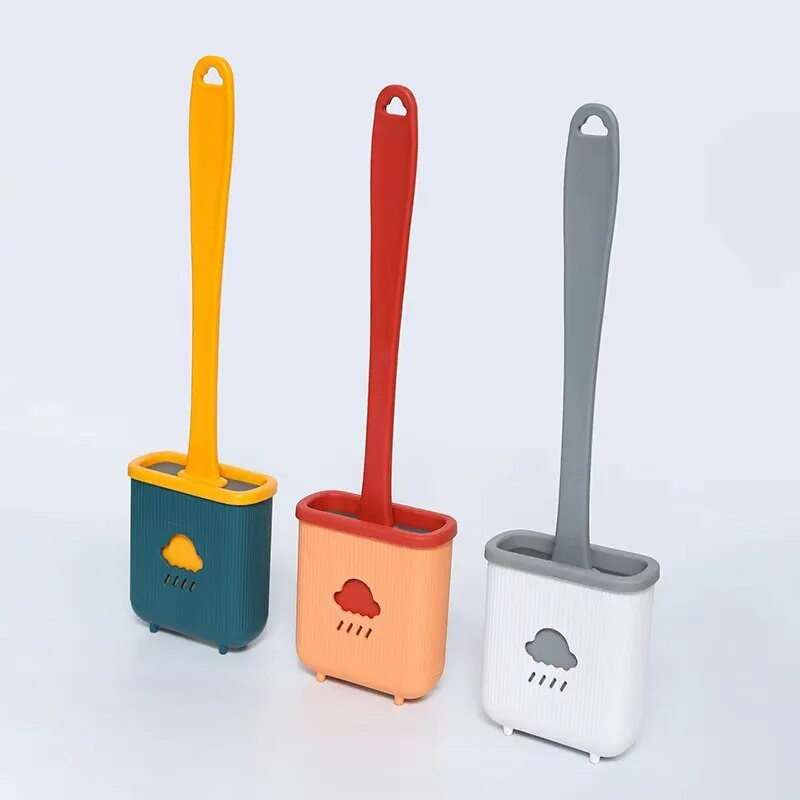 Silikoninis tualeto šepetys Wc tarpo šepetys su laikikliu plokščia galvute, minkštų šerių valymo šepečiai su greitai džiūstančiu laikikliu vonios kambario įrankiu