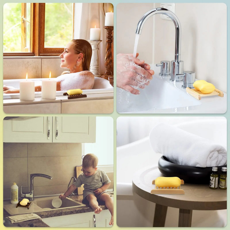 Bambuko medienos muilo laikiklis medinis muilo indų padėklas vonios dėklas Rankų darbo vonios dušo indo dekoras namų virtuvės kempinės šveitikliui