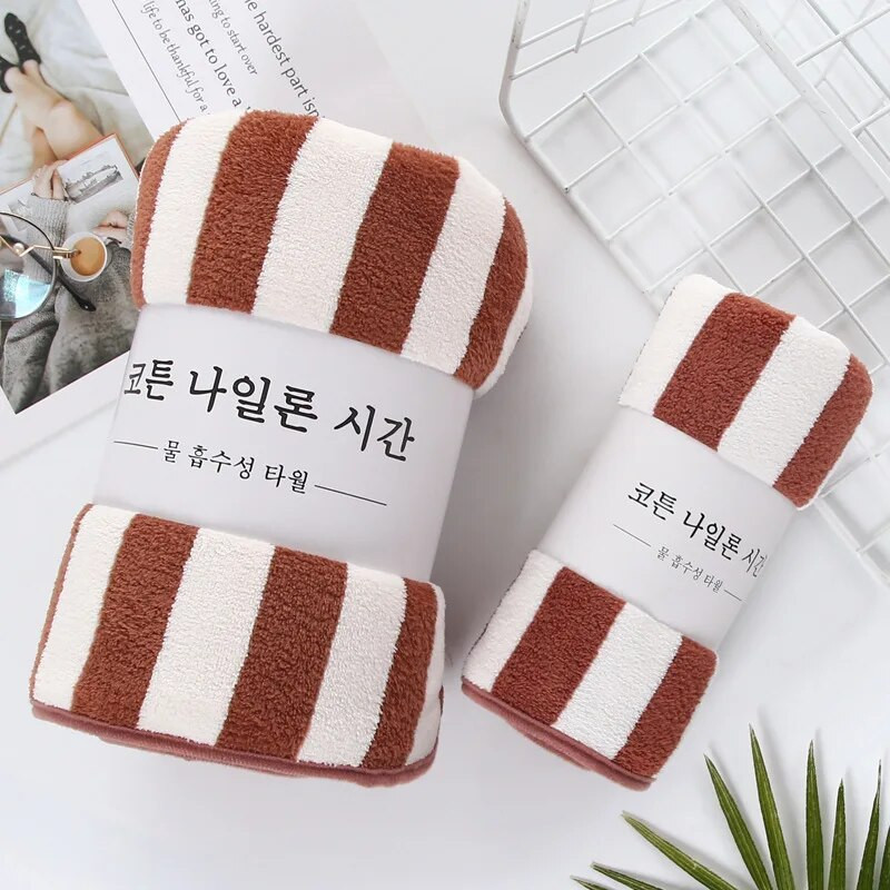 30x30cm vonios rankšluostis koralinis vilnas mikropluoštas dryžuotas suaugusiems buitinė tekstilė Vonios kambario minkšta moteriška sauna SPA sugeriantis rankšluostis