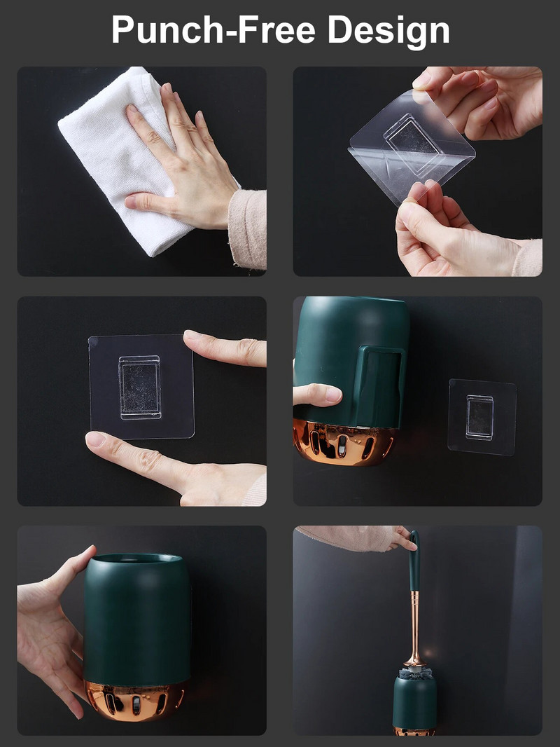 WORTHBUY pakabinamas tualeto šepetys su laikikliu WC ilga rankena Valymo šepetėlis, nuimamas be negyvo kampo, vonios kambario įrankiai