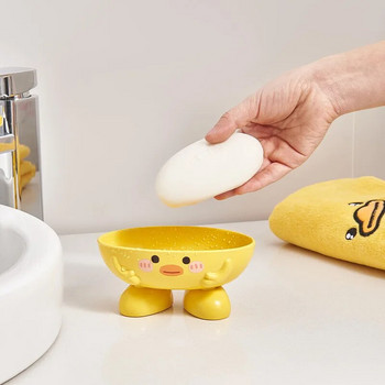 1PCS Кутия за сапун с малко жълто пате Рафт за баня карикатура Удебелена пластмасова кутия за сапун за оттичане Домашен креативен държач за сапун