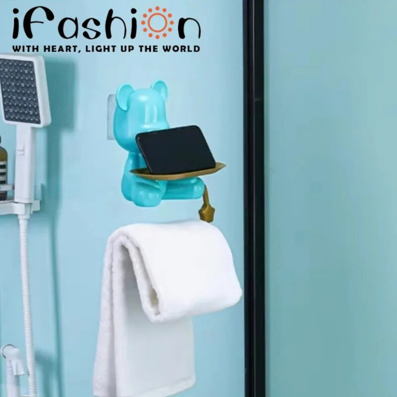 Sidabrinis animacinis meškiuko pakabukas Kūrybiškas dekoravimas Vonios rankšluosčių kabykla Svetainės laikymo dėžutė be skylių Montavimas