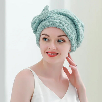 Микрофибърни кърпи за сушене на коса Супер абсорбиращ тюрбан Шапка за кърпи за коса Бързосъхнеща обвивка за глава с шапка за душ с панделка за мокра коса