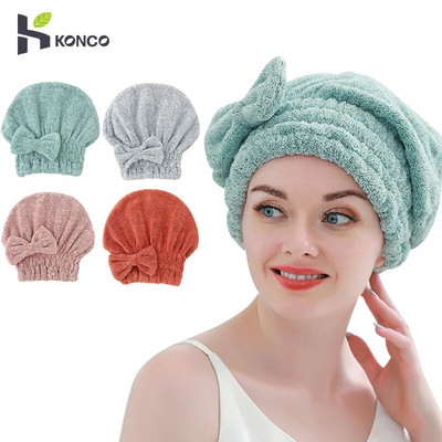 Микрофибърни кърпи за сушене на коса Супер абсорбиращ тюрбан Шапка за кърпи за коса Бързосъхнеща обвивка за глава с шапка за душ с панделка за мокра коса