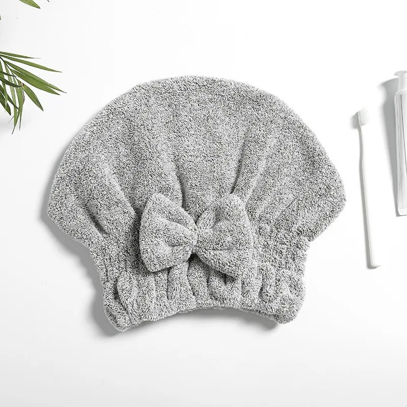 Mikropluošto plaukų džiovinimo rankšluosčiai Super sugeriantys turbaniniai plaukų rankšluosčių dangteliai Greitai išdžiūsta galvos įvyniojimas su Bow-Knot dušo kepure drėgniems plaukams
