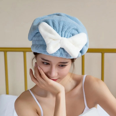 Сладки кадифени кърпи за сушене на коса Супер абсорбираща шапка за кърпи за коса Бързосъхнеща шапка за увиване на главата Шапка за душ за мокра коса