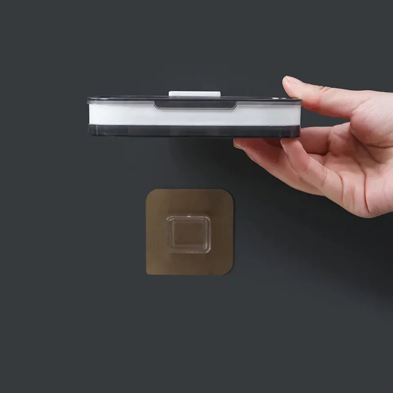 Dvigubos grotelės muilo laikiklis be perforavimo 4 spalvų vonios virtuvės muilo indas Buitinė lipni prie sienos tvirtinama muilo indas