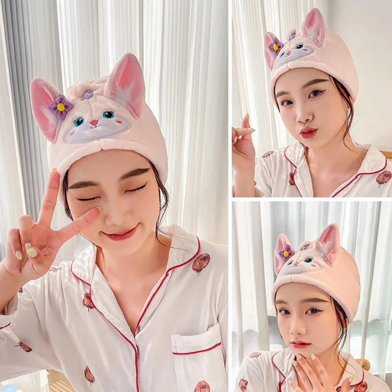 Coral Velvet Sausų plaukų kepuraitė Animacinio modelio vandens sugėrimo greitai džiūstanti vonios kepuraitė, skalbiama moteriška sausiems plaukams šalikas