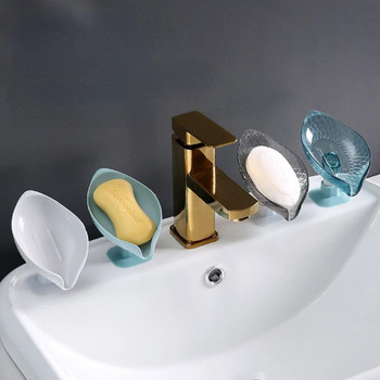 Сапунерка с форма на листа Дренажна поставка за сапун Кутия Поставка за сапун за душ Прозрачна чиния за съхранение Поставка за баня
