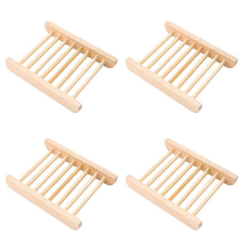 4 bambukinių muilo indų rinkinys Paprasto dizaino muilo laikiklis su įpjovomis nusausinamas muilo padėklas vonios kambario virtuvei GRSA889
