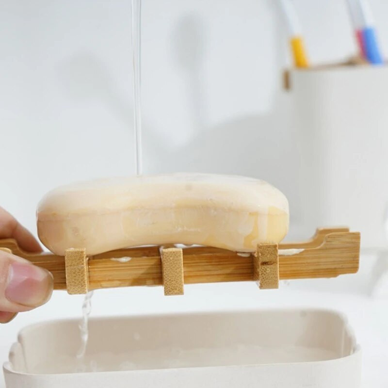 Θήκη σαπουνιού ντους Bamboo Fiber Κουτί αποστράγγισης Ράφι αποθήκευσης κουζίνας Προμήθειες θήκης σαπουνιού μπάνιου Φορητό κουτί σαπουνιού μπάρας Δοχείο Β