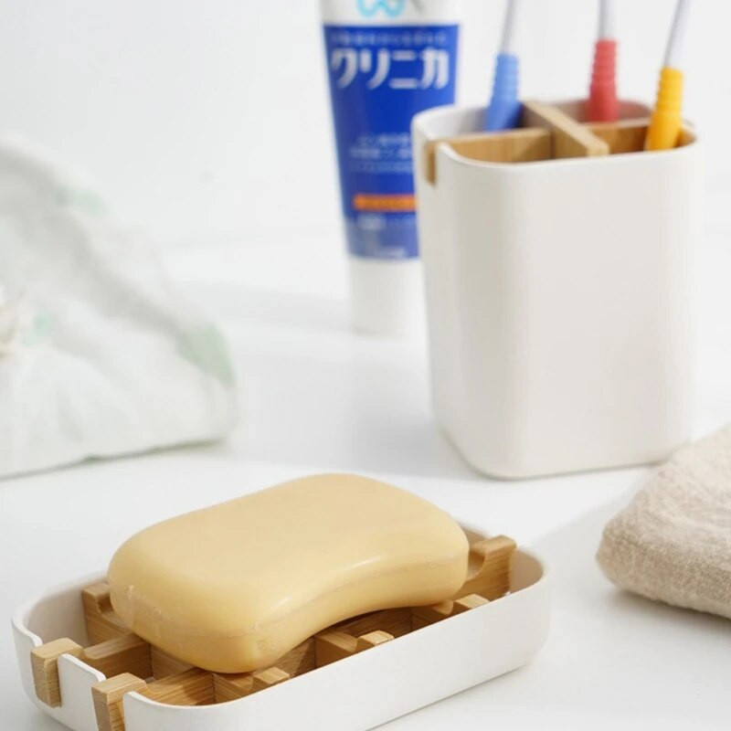 Θήκη σαπουνιού ντους Bamboo Fiber Κουτί αποστράγγισης Ράφι αποθήκευσης κουζίνας Προμήθειες θήκης σαπουνιού μπάνιου Φορητό κουτί σαπουνιού μπάρας Δοχείο Β