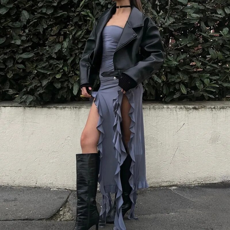 Elegantna ženska midi haljina s volanima s otvorenim ramenima Seksi uska haljina bez naramenica s otvorenim ramenima Ženska blagdanska haljina za plažu Vestido