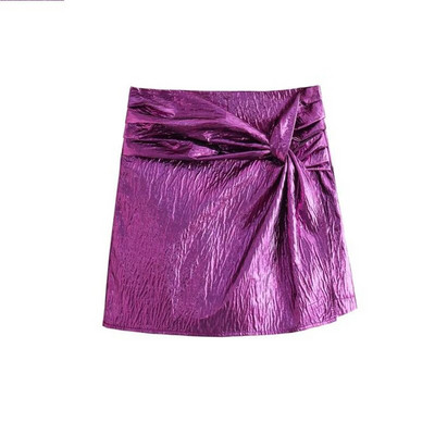 Vintage sjajna mini suknja za žene Nepravilna mašna Party 2024 Jednobojne suknje Ženski šik paket Hip svjetlucave kratke suknje-hlače