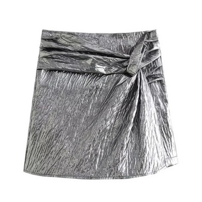 Vintage sjajna mini suknja za žene Nepravilna mašna Party 2024 Jednobojne suknje Ženski šik paket Hip svjetlucave kratke suknje-hlače