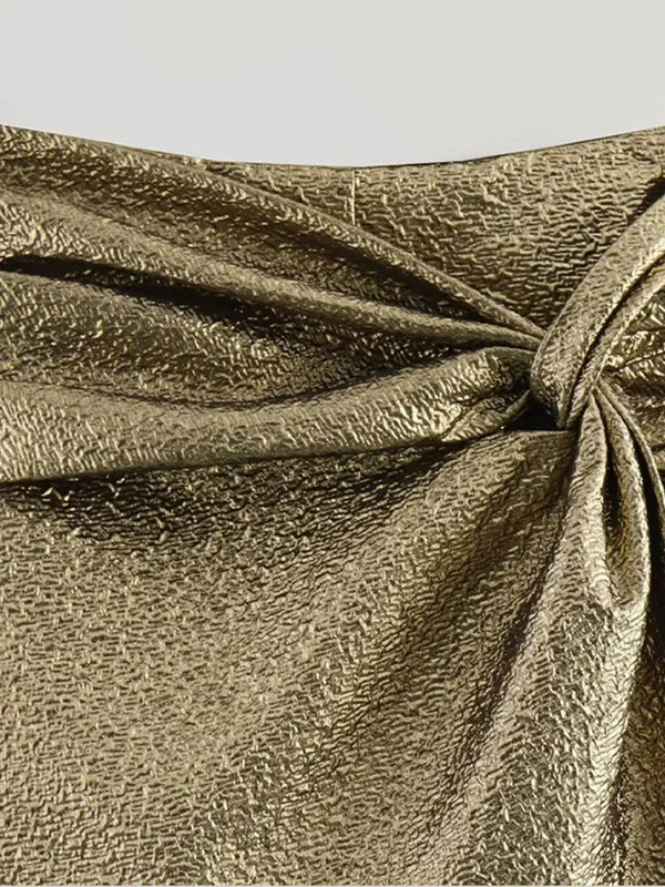 Vintage sjajna mini suknja za žene Nepravilna mašna Party 2024 Jednobojne suknje Ženski šik paket Hip svjetlucave kratke suknje-hlače