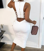 Dámske sexy vystrihnuté šnurovacie šaty 2023 Letné dámske módne dámske zipsové šaty bez rukávov midi bodycon šnurovacie šaty
