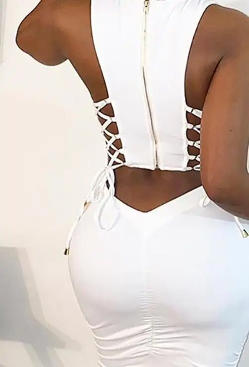 Dámske sexy vystrihnuté šnurovacie šaty 2023 Letné dámske módne dámske zipsové šaty bez rukávov midi bodycon šnurovacie šaty