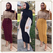 Zima Jesen Ženske suknje visokog struka Muslimanske dugmad Bodycon Sheet Duga maksi polu haljina Ženska seksi pencil suknja Jednobojna ulična odjeća