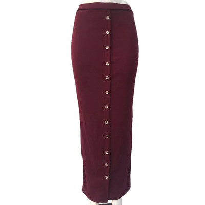 Zima Jesen Ženske suknje visokog struka Muslimanske dugmad Bodycon Sheet Duga maksi polu haljina Ženska seksi pencil suknja Jednobojna ulična odjeća