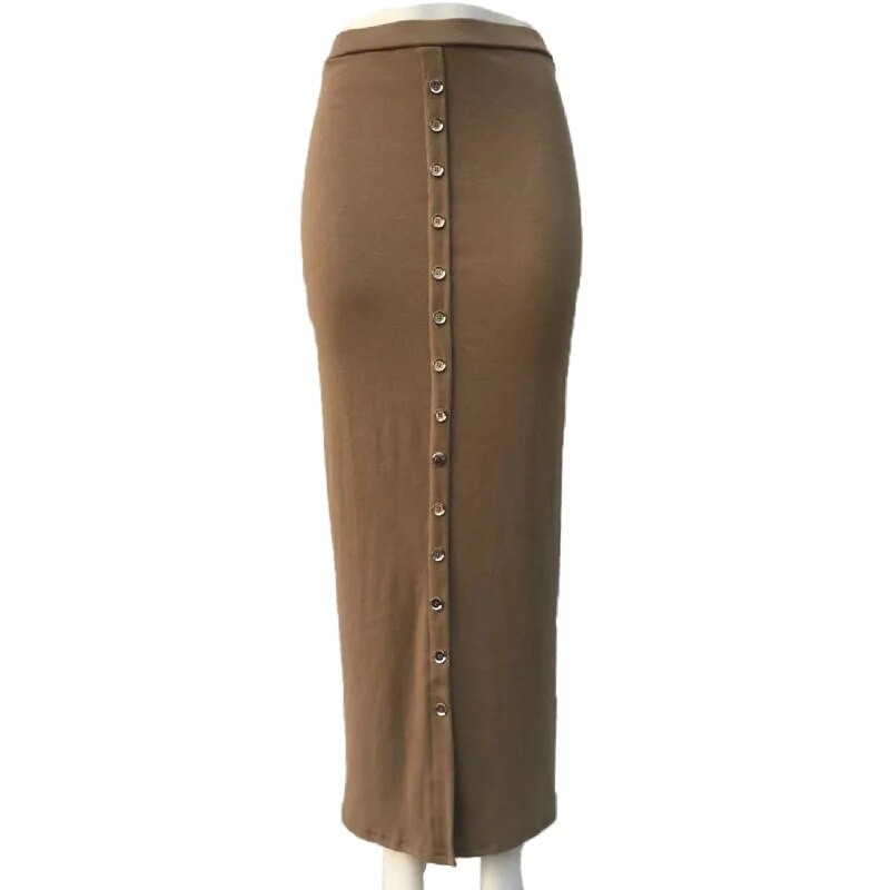 Zima Jesen Ženske suknje visokog struka Muslimanske dugmad Bodycon Sheet Duga maksi polu haljina Ženska seksi pencil suknja Jednobojna ulična odjeća