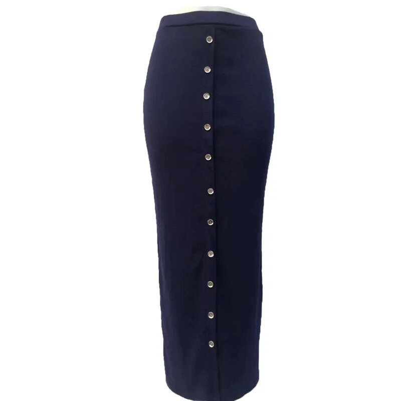 Zima Jesen Ženske suknje visokog struka Muslimanske dugmad Bodycon Sheet Duga maksi polu haljina Ženska seksi pencil suknja Jednobojna ulična odjeća